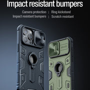 For iPhone 15 Pro NILLKIN Shockproof CamShield Armor Protective Case with Invisible Ring Holder(Green)