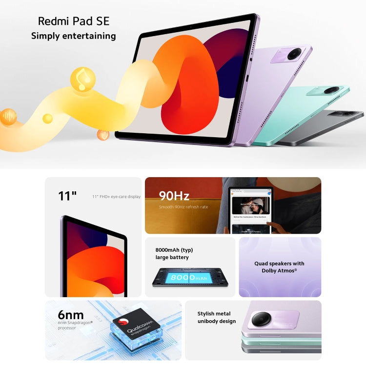 Xiaomi Redmi Pad SE 11 inch, 6GB+128GB, MIUI Pad 14 OS Qualcomm Snapdragon 680 Octa Core, Not Support Google Play(Grey)