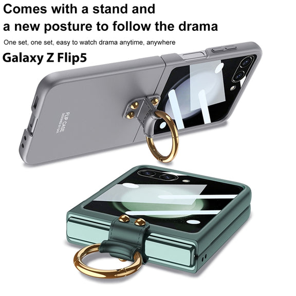 For Samsung Galaxy Z Flip5 GKK Integrated Ultra-thin PC Ring Holder Phone Case(Dark Green)