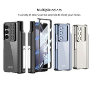 For Samsung Galaxy Z Fold5 5G GKK Integrated Push Lens Window Fold Hinge Phone Case with Pen Slots(Silver)