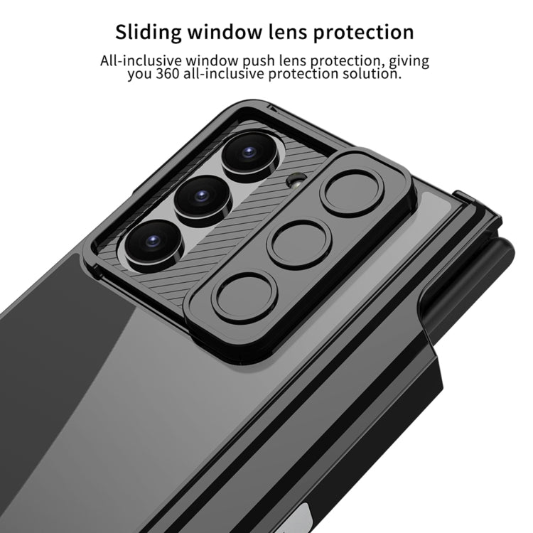 For Samsung Galaxy Z Fold5 5G GKK Integrated Push Lens Window Fold Hinge Phone Case with Pen Slots(Silver)