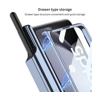 For Samsung Galaxy Z Fold5 5G GKK Integrated Push Lens Window Fold Hinge Phone Case with Pen Slots(Silver)
