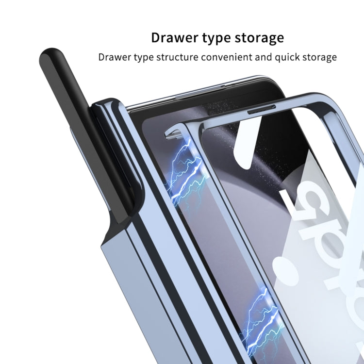 For Samsung Galaxy Z Fold5 5G GKK Integrated Push Lens Window Fold Hinge Phone Case with Pen Slots(Silver)