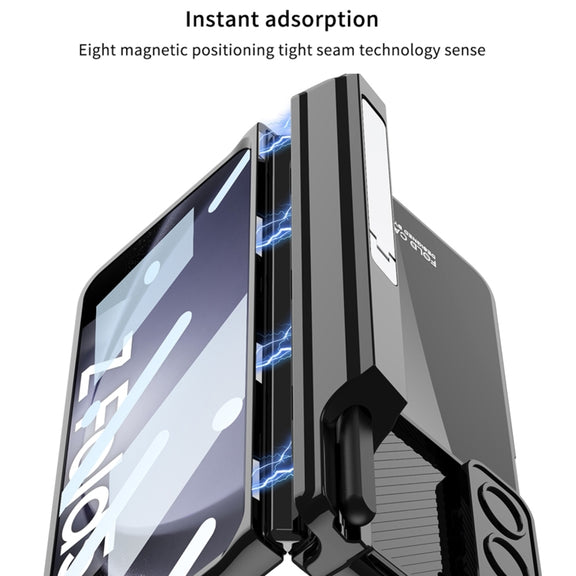 For Samsung Galaxy Z Fold5 5G GKK Integrated Push Lens Window Fold Hinge Phone Case with Pen Slots(Silver)