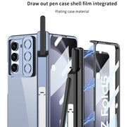 For Samsung Galaxy Z Fold5 5G GKK Integrated Push Lens Window Fold Hinge Phone Case with Pen Slots(Silver)