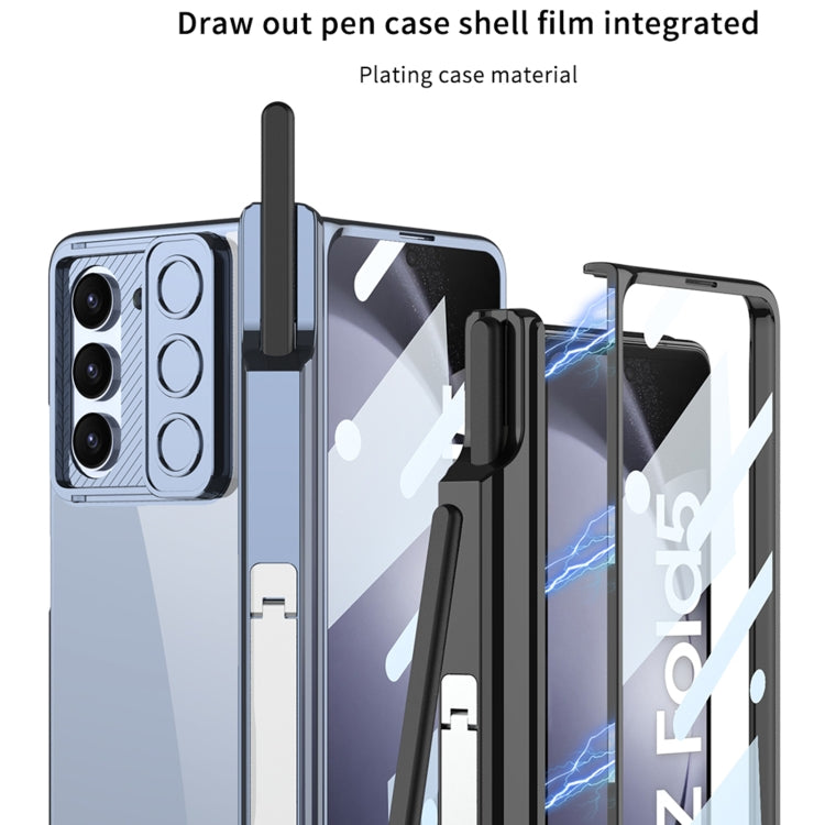 For Samsung Galaxy Z Fold5 5G GKK Integrated Push Lens Window Fold Hinge Phone Case with Pen Slots(Silver)