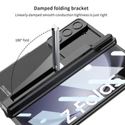For Samsung Galaxy Z Fold5 5G GKK Integrated Push Lens Window Fold Hinge Phone Case with Pen Slots(Silver)