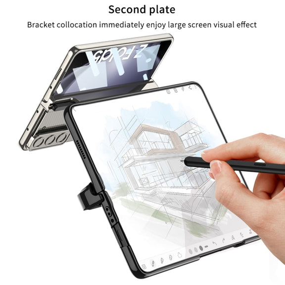 For Samsung Galaxy Z Fold5 5G GKK Integrated Push Lens Window Fold Hinge Phone Case with Pen Slots(Silver)