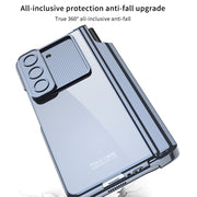 For Samsung Galaxy Z Fold5 5G GKK Integrated Push Lens Window Fold Hinge Phone Case with Pen Slots(Silver)