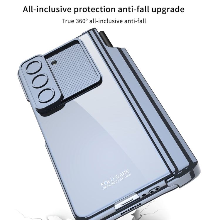 For Samsung Galaxy Z Fold5 5G GKK Integrated Push Lens Window Fold Hinge Phone Case with Pen Slots(Black)