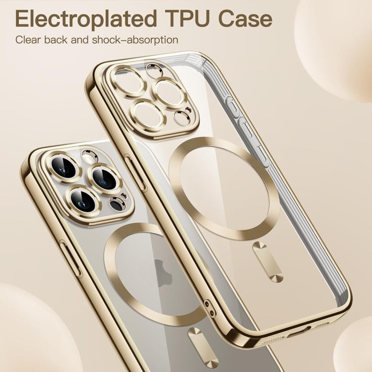 For iPhone 15 Pro Max Transparent Electroplated Magsafe Magnetic TPU Phone Case(Gold)