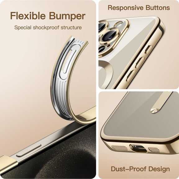 For iPhone 15 Pro Max Transparent Electroplated Magsafe Magnetic TPU Phone Case(Gold)