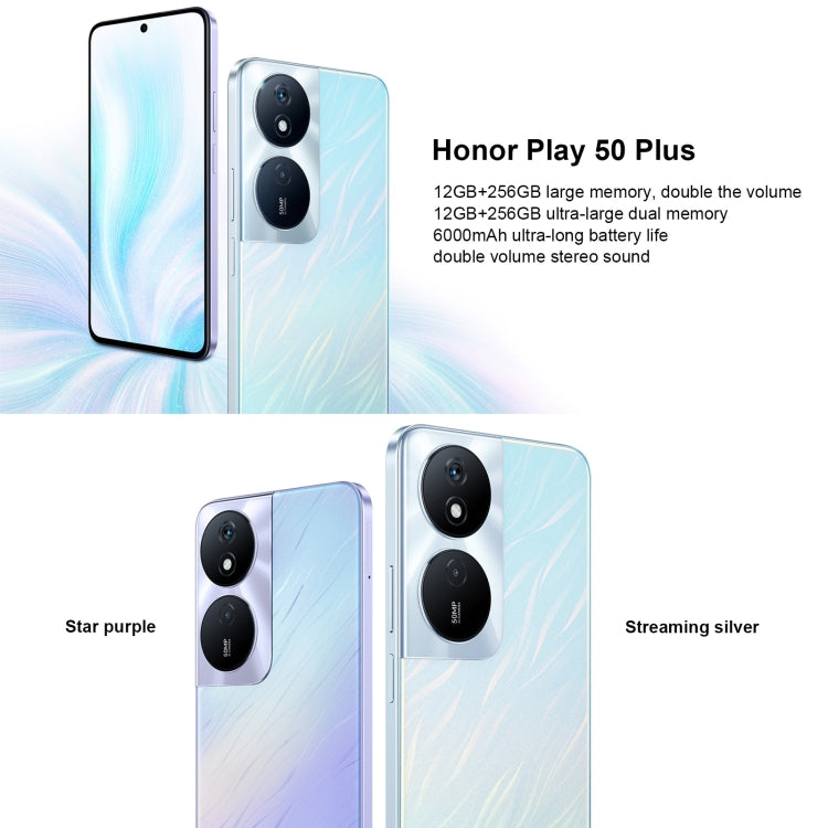 Honor Play 50 Plus, 12GB+256GB, 6.8 inch MagicOS 7.2 Dimensity 6020 Octa Core up to 2.2GHz, Network: 5G, OTG, Not Support Google Play(Silver)