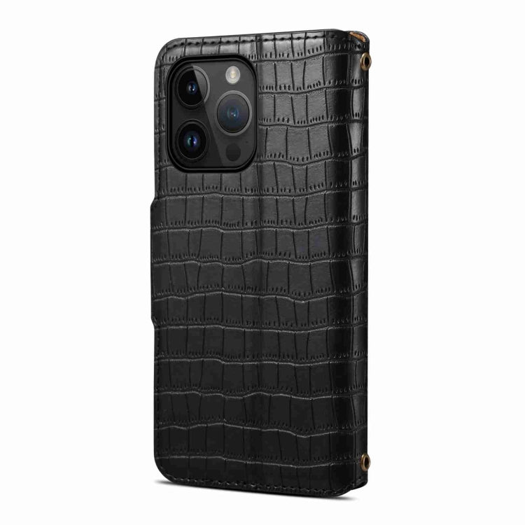 For iPhone 14 Pro Max Denior Crocodile Texture Oil Edge Leather Phone Case(Black)