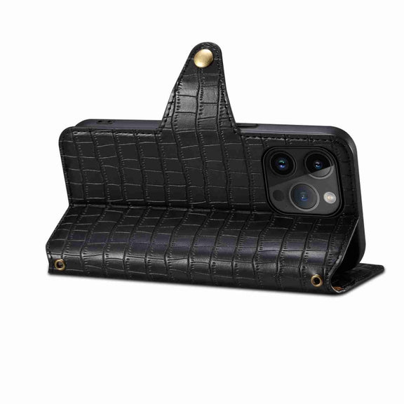 For iPhone 14 Pro Max Denior Crocodile Texture Oil Edge Leather Phone Case(Black)