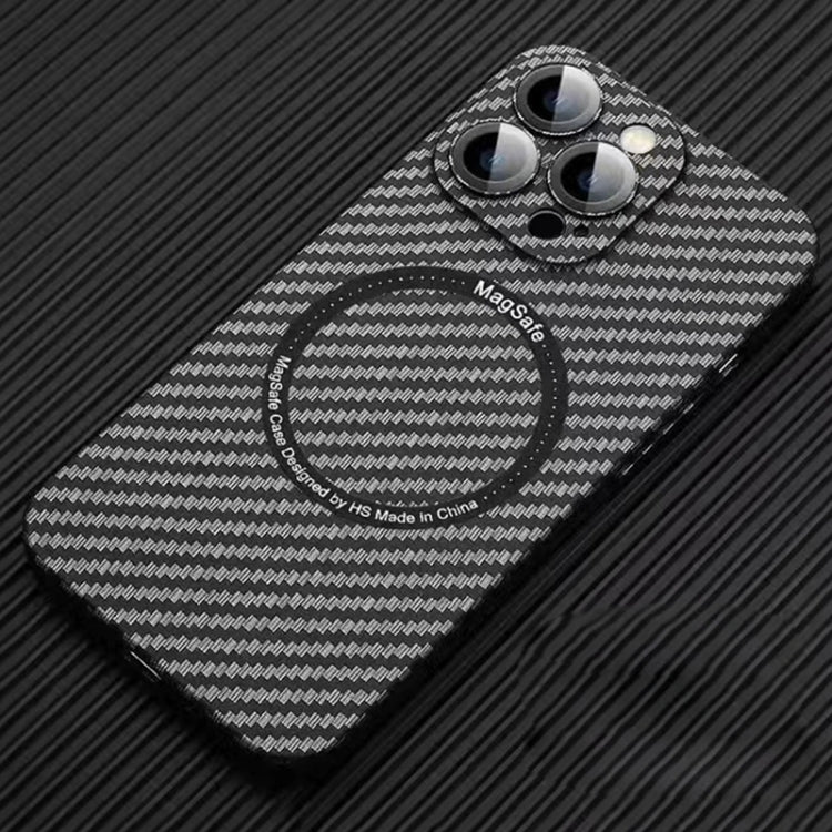 For iPhone 13 Pro MagSafe Magnetic PC Carbon Fiber Phone Case with Lens Film(Black)