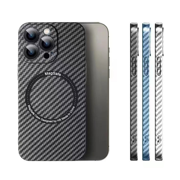 For iPhone 12 Pro MagSafe Magnetic PC Carbon Fiber Phone Case with Lens Film(Blue)