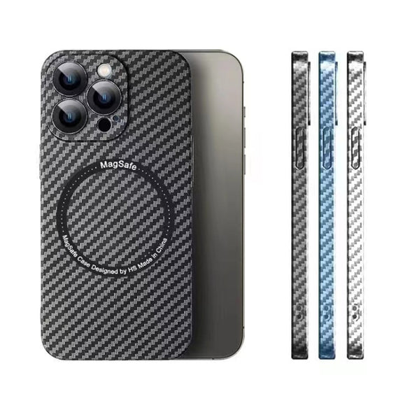 For iPhone 13 Pro MagSafe Magnetic PC Carbon Fiber Phone Case with Lens Film(Black)