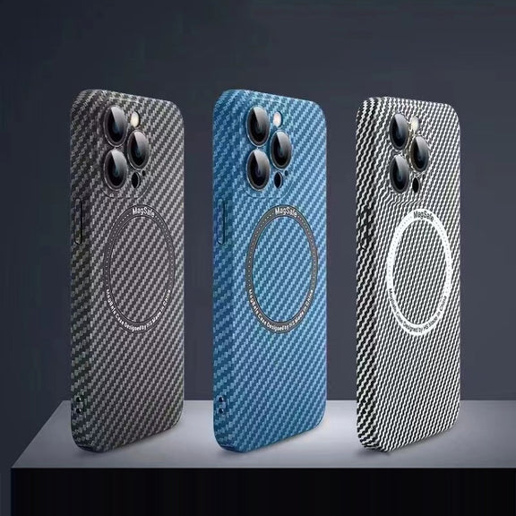 For iPhone 13 Pro MagSafe Magnetic PC Carbon Fiber Phone Case with Lens Film(Black)