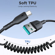 JOYROOM SA38-AC3 3A USB to USB-C / Type-C Coiled Fast Charging Data Cable, Length:1.5m(Black)