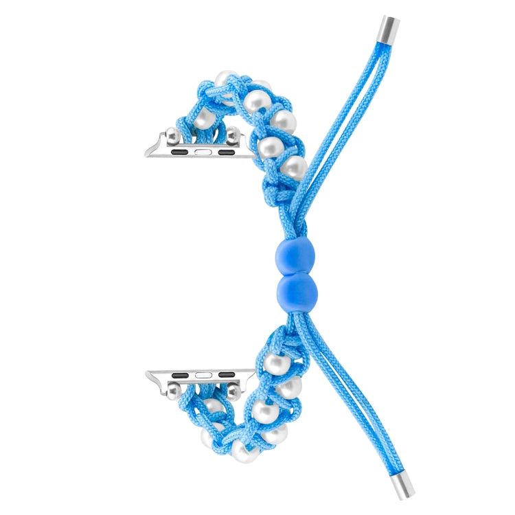 For Apple Watch Series 8 41mm Paracord Gypsophila Beads Drawstring Braided Watch Band(Blue)