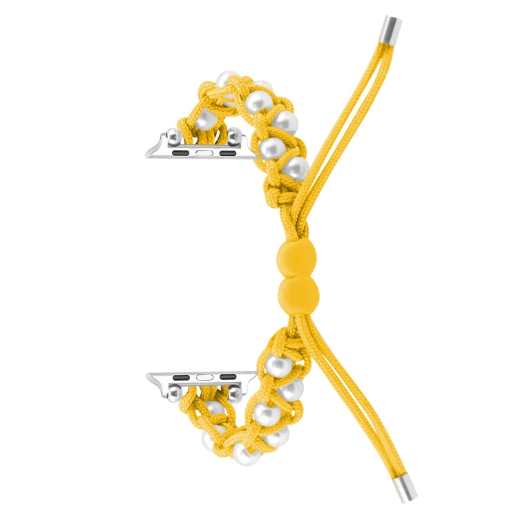 For Apple Watch SE 2022 40mm Paracord Gypsophila Beads Drawstring Braided Watch Band(Yellow)