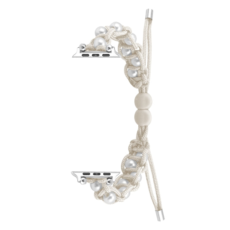 For Apple Watch SE 40mm Paracord Gypsophila Beads Drawstring Braided Watch Band(White)