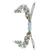 For Apple Watch SE 44mm Paracord Gypsophila Beads Drawstring Braided Watch Band(Rainbow)