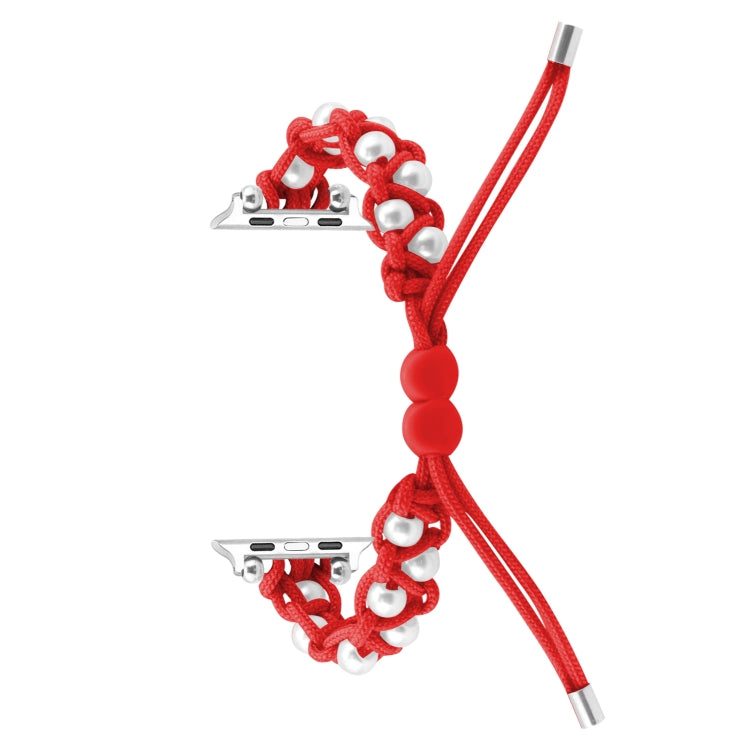 For Apple Watch SE 44mm Paracord Gypsophila Beads Drawstring Braided Watch Band(Red)