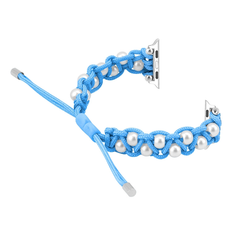 For Apple Watch SE 44mm Paracord Gypsophila Beads Drawstring Braided Watch Band(Blue)