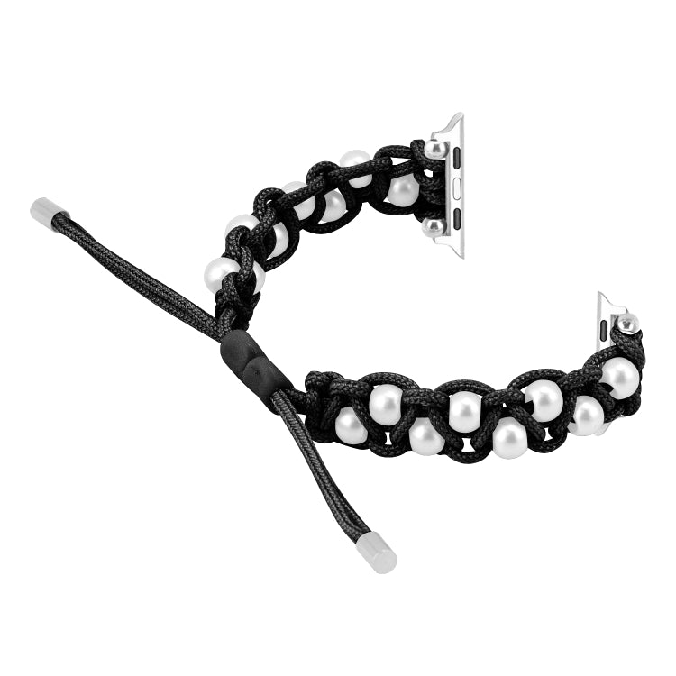 For Apple Watch SE 44mm Paracord Gypsophila Beads Drawstring Braided Watch Band(Black)