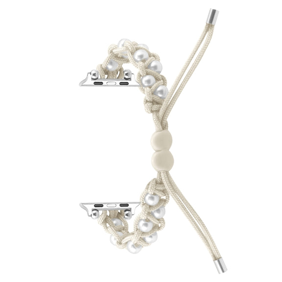 For Apple Watch Series 5 40mm Paracord Gypsophila Beads Drawstring Braided Watch Band(White)