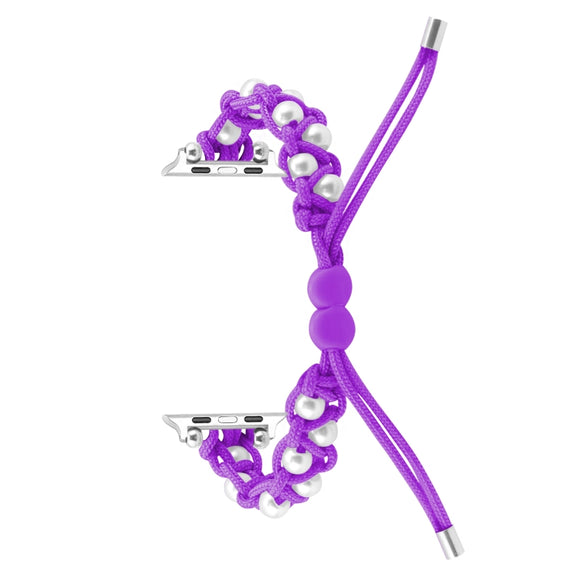 For Apple Watch Series 3 42mm Paracord Gypsophila Beads Drawstring Braided Watch Band(Purple)