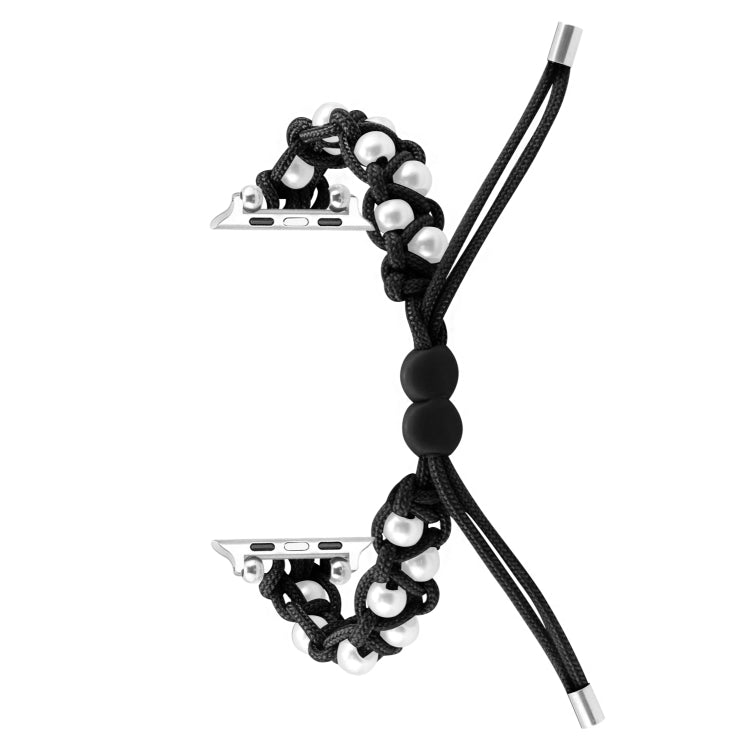 For Apple Watch Series 3 42mm Paracord Gypsophila Beads Drawstring Braided Watch Band(Black)