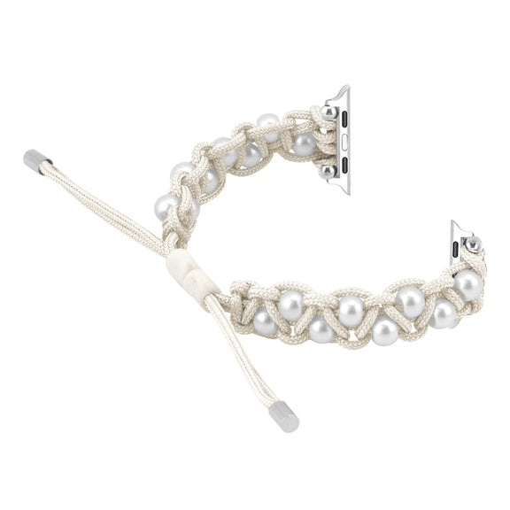 For Apple Watch Series 2 42mm Paracord Gypsophila Beads Drawstring Braided Watch Band(White)