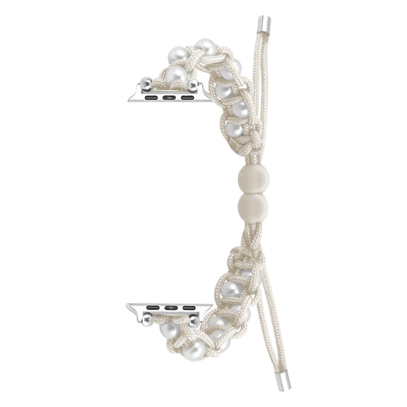 For Apple Watch Series 2 42mm Paracord Gypsophila Beads Drawstring Braided Watch Band(White)