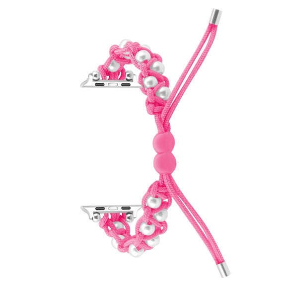 For Apple Watch Series 2 42mm Paracord Gypsophila Beads Drawstring Braided Watch Band(Pink)