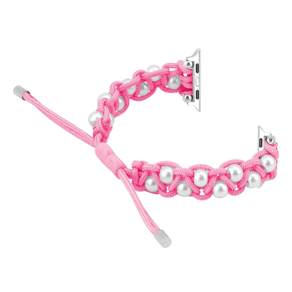 For Apple Watch Series 2 42mm Paracord Gypsophila Beads Drawstring Braided Watch Band(Pink)