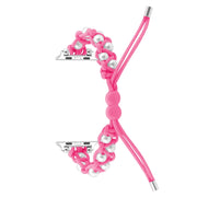 For Apple Watch Series 2 38mm Paracord Gypsophila Beads Drawstring Braided Watch Band(Pink)