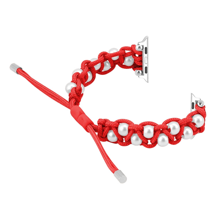 For Apple Watch Series 2 38mm Paracord Gypsophila Beads Drawstring Braided Watch Band(Red)