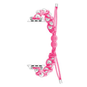 For Apple Watch 42mm Paracord Gypsophila Beads Drawstring Braided Watch Band(Pink)
