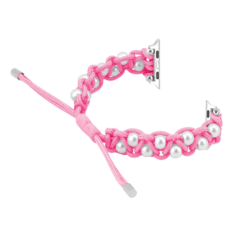 For Apple Watch 42mm Paracord Gypsophila Beads Drawstring Braided Watch Band(Pink)