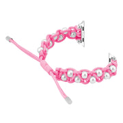 For Apple Watch 42mm Paracord Gypsophila Beads Drawstring Braided Watch Band(Pink)