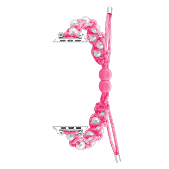 For Apple Watch 42mm Paracord Gypsophila Beads Drawstring Braided Watch Band(Pink)