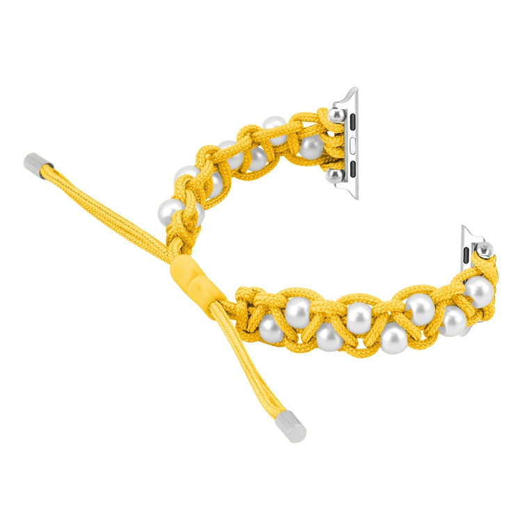 For Apple Watch 42mm Paracord Gypsophila Beads Drawstring Braided Watch Band(Yellow)