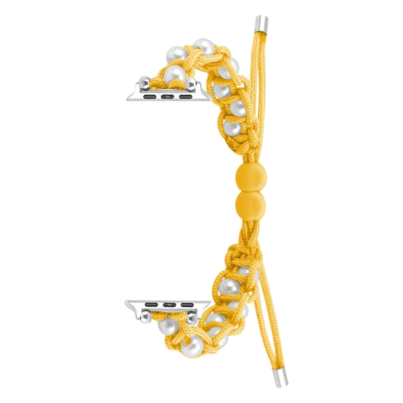 For Apple Watch 42mm Paracord Gypsophila Beads Drawstring Braided Watch Band(Yellow)