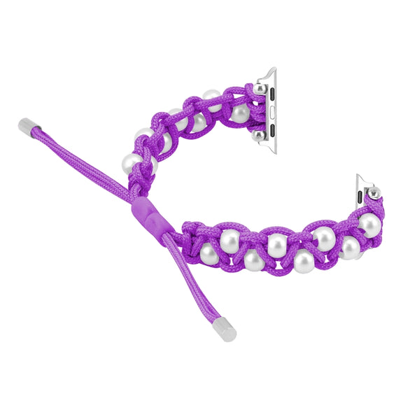 For Apple Watch 42mm Paracord Gypsophila Beads Drawstring Braided Watch Band(Purple)