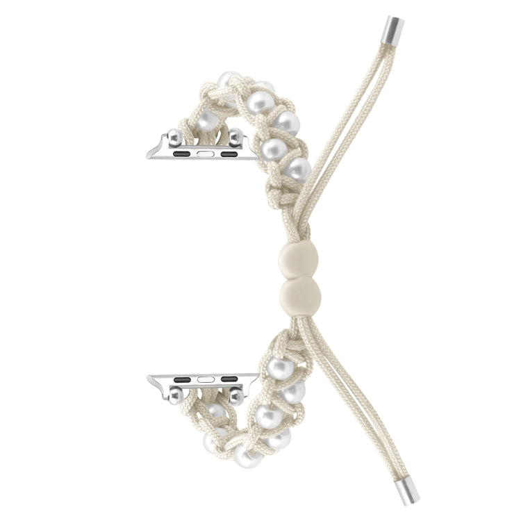 For Apple Watch 38mm Paracord Gypsophila Beads Drawstring Braided Watch Band(White)