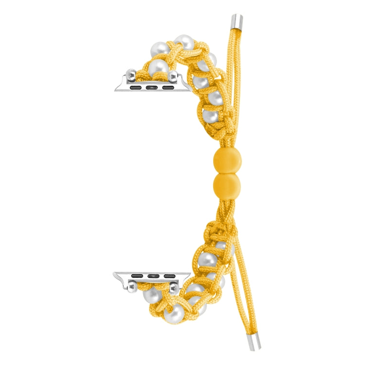 For Apple Watch 38mm Paracord Gypsophila Beads Drawstring Braided Watch Band(Yellow)