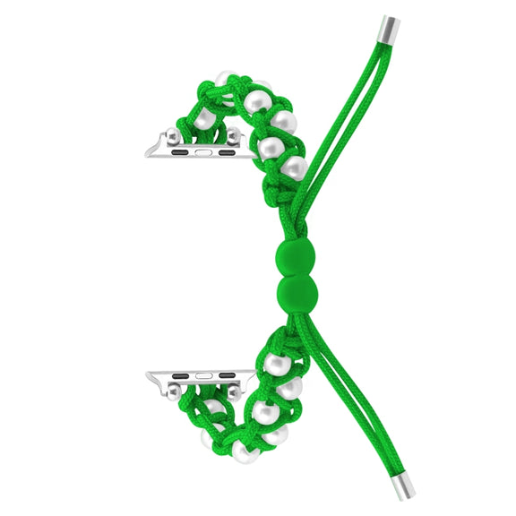 For Apple Watch 38mm Paracord Gypsophila Beads Drawstring Braided Watch Band(Green)